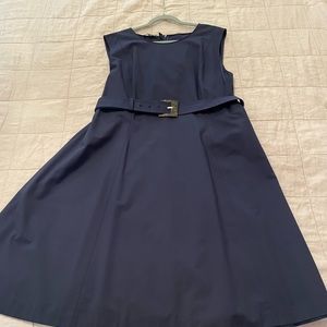 Like new - Size 20W Layfayette148 dress in navy blue cotton sateen fabric.
